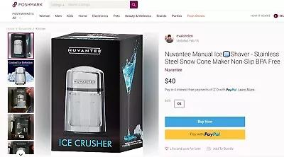 Nuvantee Manual Ice Shaver - Stainless Steel Snow Cone Maker Non-Slip BPA Free • $32