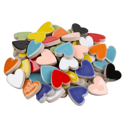  Heart Ceramic Mosaic Pieces Mixed Color Stained Glass Mosaic Tile Assortment • £9.69