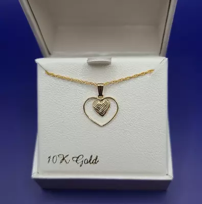 Everlasting Gold 10k Gold Double Heart Pendant Necklace • $24.99