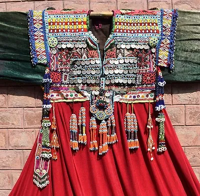 Afghan Kuchi Coins Baloch Tribal Ethnic Tassels Dress Vintage Cultural Couture • $299.99