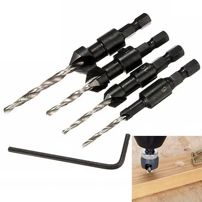 4Pcs 5 Flutes HSS Countersink Drill Bit Set Woodworking Carpentry Tool 6-12Y_-_ • $8.33