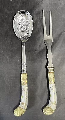 A E Lewis Florian Porcelain Handle Carving Fork And Serving Spoon Stainless  • $18