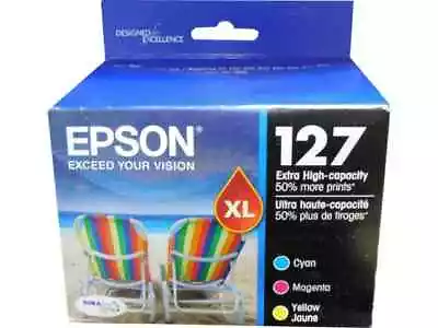 Genuine Epson 127XL 3-Pack Cyan Magenta Yellow T12752 Ink Cartridges - New 06/22 • $22.99