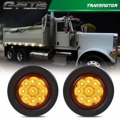 2x Amber 2  Inch Round 9 LED Side Marker Clearance Lights Truck Trailer Lamp 12V • $9.33