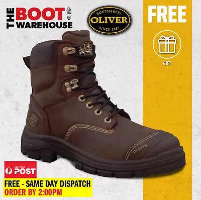 Oliver Work Boots 55337 Steel Toe Safety. 'Brown' 150mm (6 ) Lace-Up. Scuff Cap • $189.95