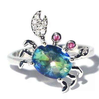 Unique Crab Fire Rainbow Mystical Topaz Tourmaline CZ Silver Rings 9.0  • $2.94