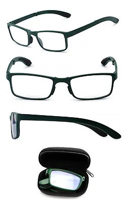 Mens Womens Rectangular Frame Portable Foldable Reading Glasses Nylon Zip Cases • $9.90