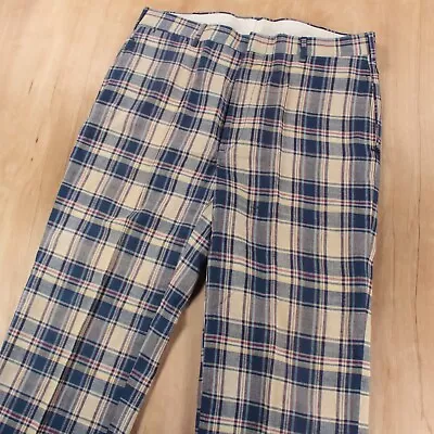 Vtg J PRESS Flat Front Plaid Madras Straight Leg Pants 34x28 Ivy Trad • $58