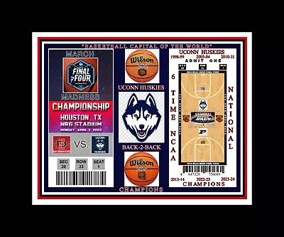 Uconn Huskies Back 2 Back Final 4 Matted Collage Pic Showing Commemorative Tix • $10.95