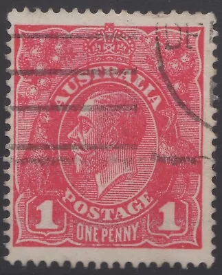 Australia KGV 1d Red SW Bright Red Aniline Used -2- • $4.99