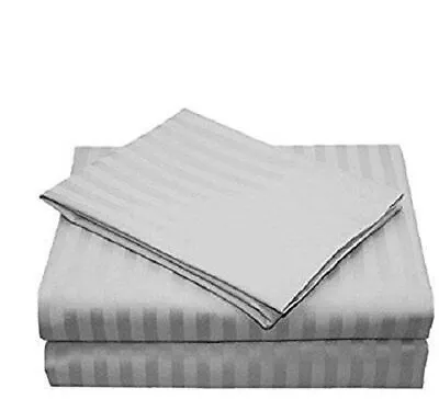 Hotel Quality Grey 300T/c 100% Cotton Satin Sateen Stripe 7' Long Fitted Sheets • £14.99