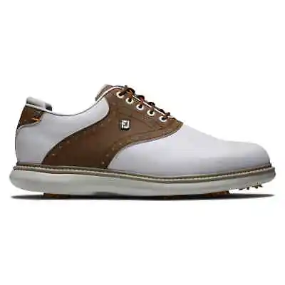 Foot Joy Men's Traditions Golf Shoes -  White Smooth Leather With Brown 57905 • $94.95