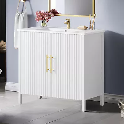 36'' Bathroom Vanity With Sink Combo Modern Bathroom Sink Cabinet With 2 Door • $269.99