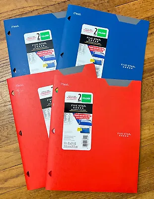 Mead Five Star 2 Pocket Poly Folders Red Blue Lot Of 4 New 3 Hole Punched Tabs • $12.50