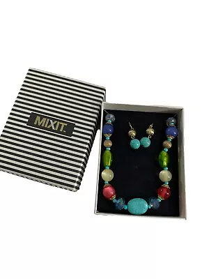 Mixit Jewelry Set Multicolored Beaded Necklace 17  Dangle Earrings 1.5  Acrylic • $17