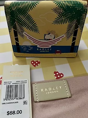 Radley London  HAMMOCK HANGOUT  Leather Small Card Case Holder Yellow NWT $68 • £44.40