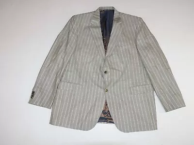 Bullock & Jones Mens Suit Jacket Size 48 Long Gray White Stripes Wool Silk Linen • $54.99