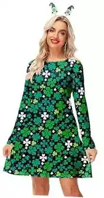  Women Valentine's Day Dress Cute Printed Mardi Gras Large St | Shamrock 1 • $16.82