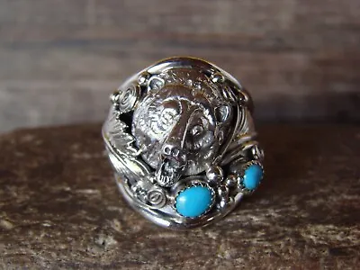 £102.20 • Buy Navajo Sterling Silver Turquoise Growling Bear Ring By Saunders -  Size 11.5