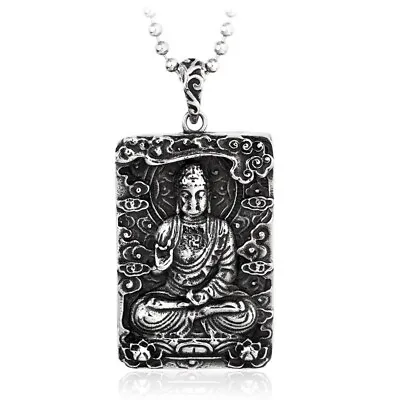 Stainless Steel Mens Thai Tibetan Large Amulet Buddha Pendant Necklace • $22.89