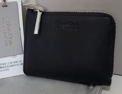 Calvin Klein Platinum Zip Around Card Coin Wallet Black Leather RRP £200 BNIB • £99.99