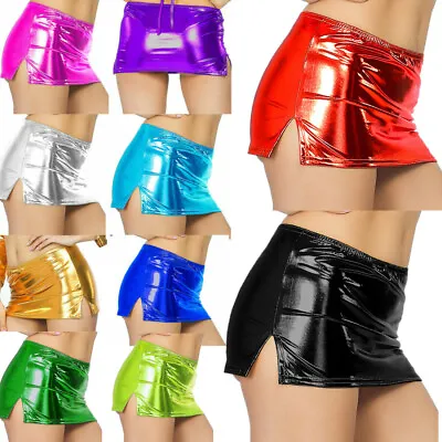 Sexy Women Metallic Shiny Mini Skirt Lingerie Wetlook Micro Skirt Dancewear Club • $7.51