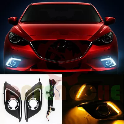 LED Driving Lamps White/Yellow DRL Front Bumper Fog Lights For Mazda 3 2014~2016 • $79.10