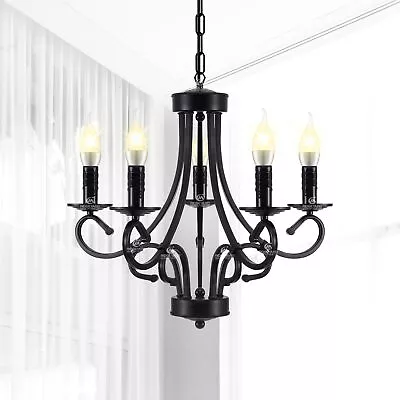 5 Light Iron Ceiling Light Vintage Chandelier Rustic Pendant Ceiling Light • £40.95