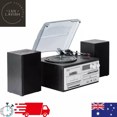 Stereo System Turntable Vinyl Record Player Cassette Recorder CD Bluetooth USB • $258.95