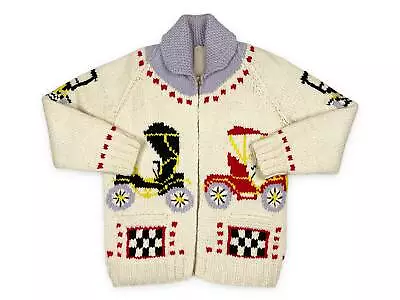 Vintage Cowichan Sweater 50s 60s Zip Up Hand Knit Car Mary Maxim R6 • $110.49