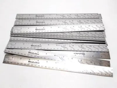 (4) Vtg STAINLESS STEEL Rulers Straight Edge SAE / METRIC  Westvāco MADE IN USA • $12