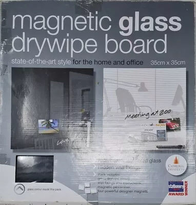 CATHEDRAL 35x35CM DRYWIPE MAGNETIC GLASS BOARD WITH ACCESSORIES  - BLACK • £16.99