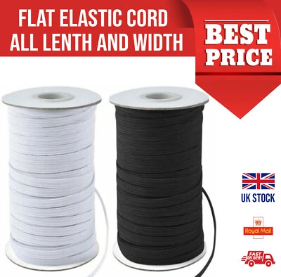 £15.99 • Buy Flat Elastic Black & White 6mm 9mm 12mm 25mm Face Mask Elastic Sewing Dress UK