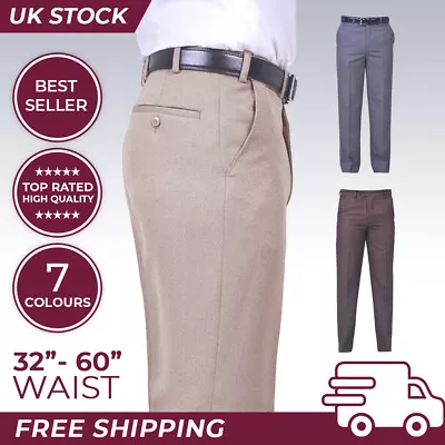 Mens Trousers High Waist Tall & Big Formal Casual Work Smart Fit Upto 60  Waist • £22.49