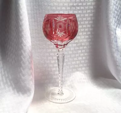 Nachtmann? Traube Wine Glass Cranberry Pink 8 1/4  Cut To Clear Crystal Bohemian • $59