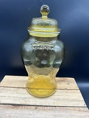 Indiana Glass Lidded Apothecary Ginger Jar Canister Amber Yellow Vintage • $23