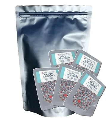 $46.99 • Buy (50 Pack) 7 Mil 2 Quart Seal-Top Stand Up Mylar Bags + 300cc Oxygen Absorbers