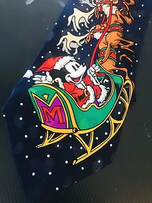 Disney Christmas Tie W/Mickey & Pluto 58  X 4  100% Silk Mickey Inc Vintage • $17.99