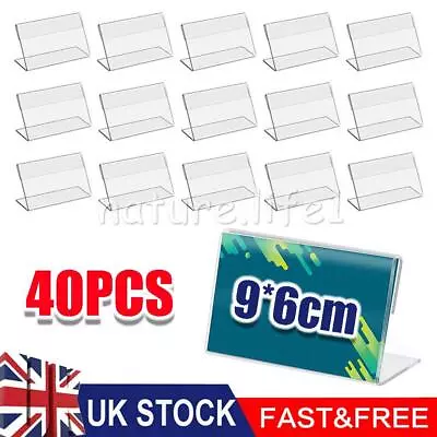 40pcs Acrylic Sign Display Holder Price Name Card Label Tag Stand 9*6cm • £12.55