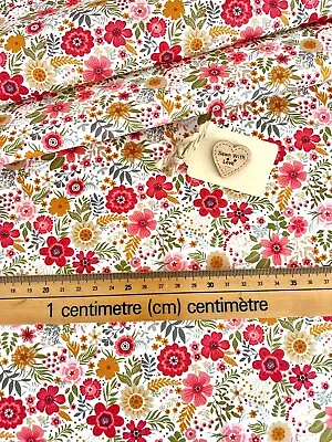 100% Cotton Poplin Fabric Vintage Floral Flowers Red Green Rose & Hubble • £8.99