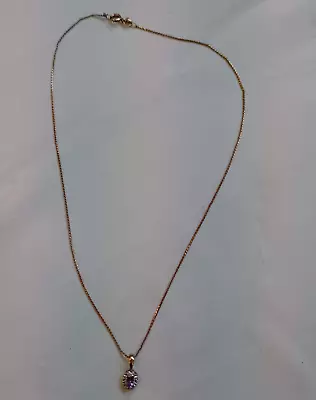 9Ct 375 Yellow Gold Amethyst Pendant Chain Necklace 1.78G • £29.99