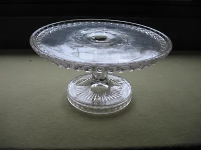 Vintage Round CAKE Stand Glass Plate 9-1/2  With Pedestal Sawtooth Pattern • $19.99
