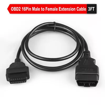 16 Pin Male To Female 1M OBD2 Diagnostic Extension Adapter Cable Connector Black • $5.99