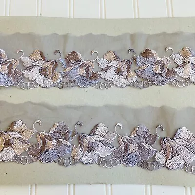 Floral Embroidered Lace Trim With Mauve Tulle For Sewing/Bridal/Crafts/3  Wide • $7.85