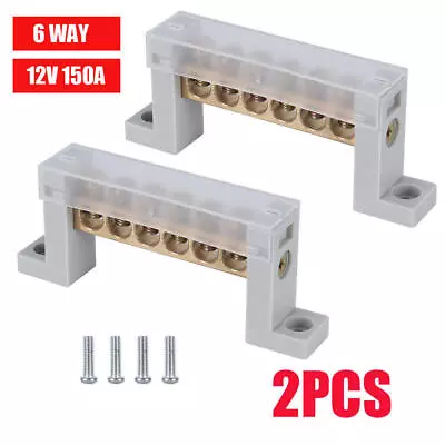 2PCS 12V 150A 6 Way Bus Bar Ground Distribution Block Panel +12pcs Terminal • $12.99