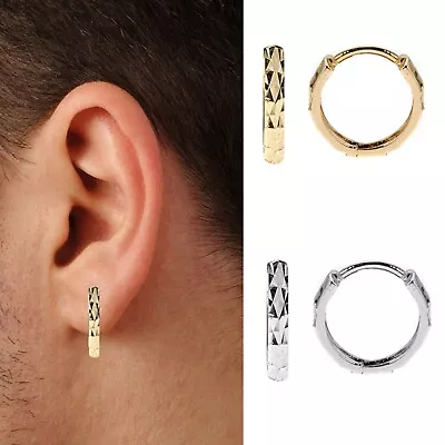 10K Gold Mens Single Huggie Hoop Earring DC 12mm Yellow Or White) (1/2 Pair) • $51.43