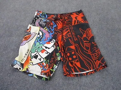 Ed Hardy Swim Trunks Adult 33 Red Graphic Unlined Board Shorts Logo Grunge Mens • $29.95