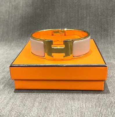 HERMES Ladies Clic Clac H Wide Bracelet Pink Color Gold Plated Size GM • $450