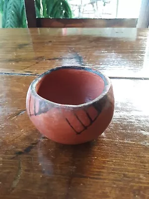 Vintage Native American Maricopa Pottery Bowl Black Designs On Burnished Red  • $45