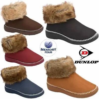 £14.95 • Buy Ladies Slippers Women Dunlop Memory Foam Fur Thermal Ankle Boots Warm Shoes Size